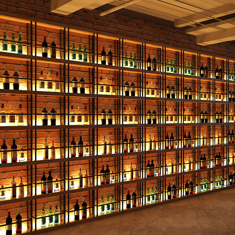 红酒架铁艺发光酒架酒柜酒吧餐厅柱子靠墙置物架隔断展示架啤酒架