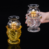 七彩琉璃酥油灯h一体莲花灯座摆件家用蜡烛灯防风烛台佛前供酥油