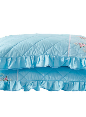 纯棉夹棉48x74cmm枕套一对装100全棉加厚蕾丝边单人纯色枕皮枕头