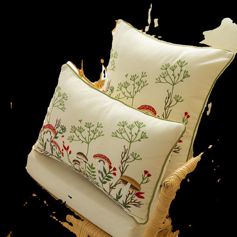 依兮高级纯棉刺绣抱枕靠垫沙x发套花卉美式复古靠垫套抱枕套不含