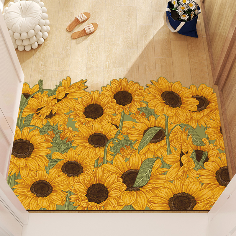 向日葵入户门地垫油画n可擦免洗裁剪pvc脚垫门垫进门门口花朵地毯