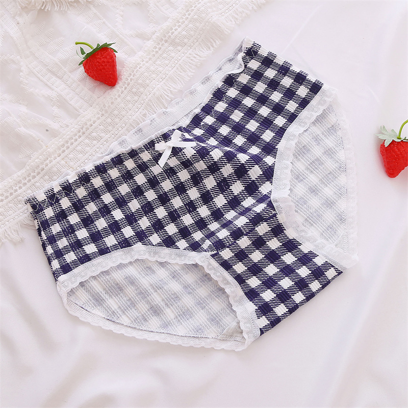 藏蓝内裤女纯欲i纯棉档螺纹中腰透气全棉少女学生无痕包臀三角裤