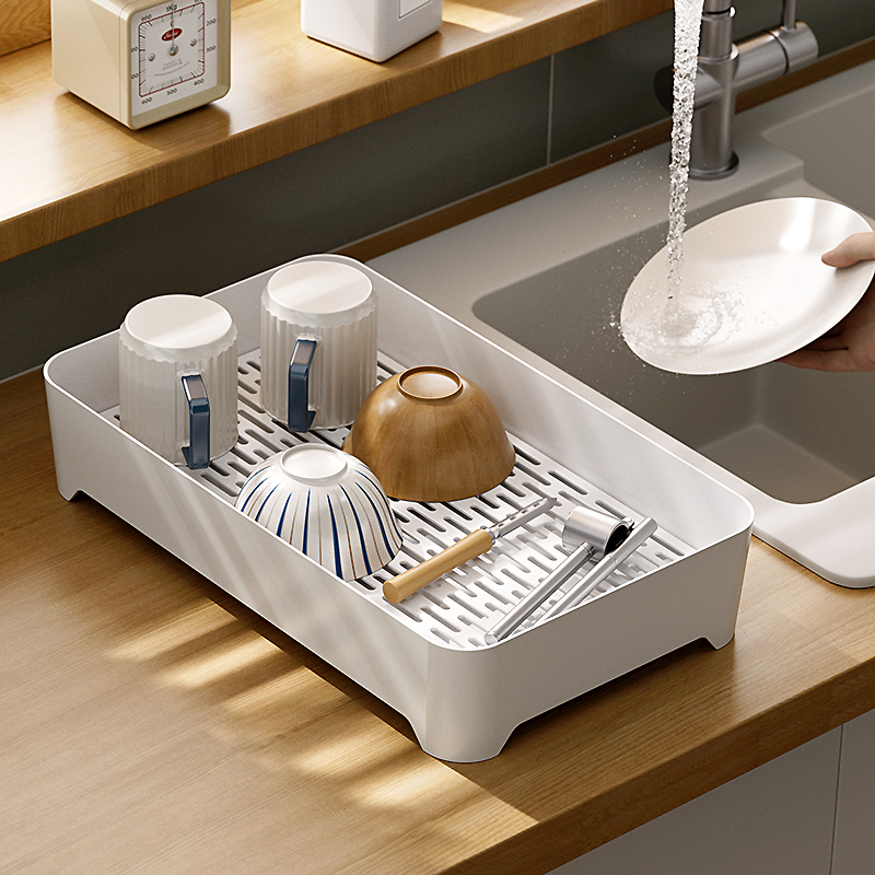 双层家用沥水盘塑料长方形客厅水果盘杯子沥O水篮厨房茶水托盘茶