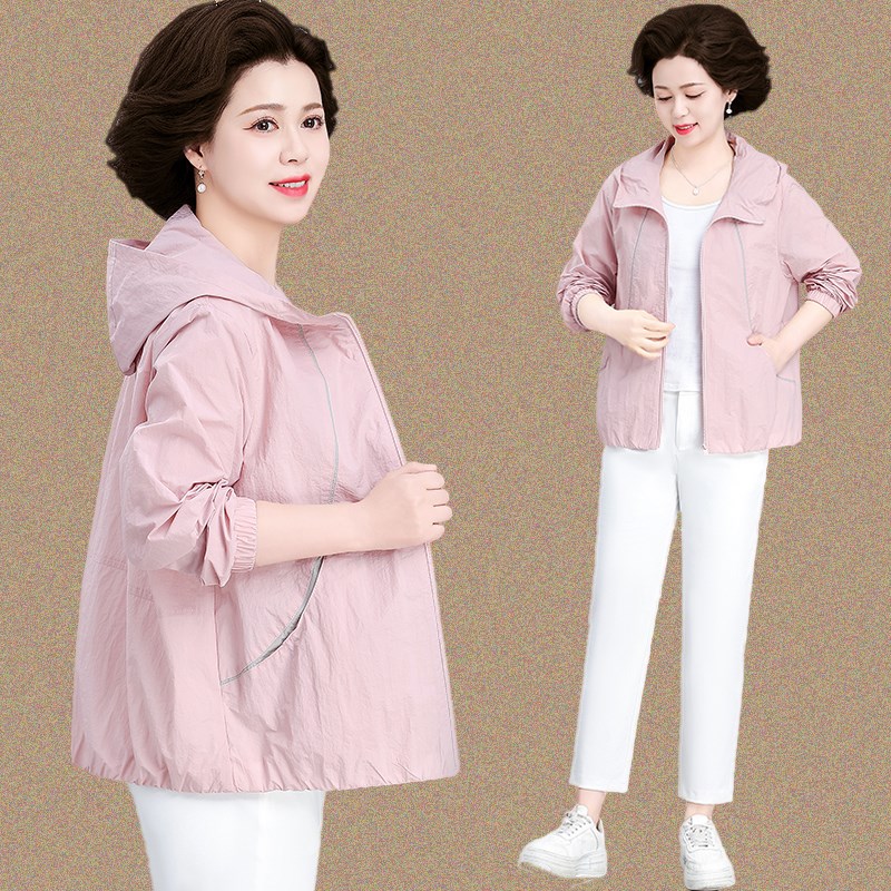 妈妈春装薄款外套加m大码2025新款中老年女夏季连帽时尚洋气防晒