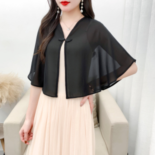 大码 新款 防晒U衣女外搭小开 配旗袍披风上衣夏季 百搭披肩女薄短款