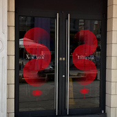 创意龙年红色线条渐变装 饰玻璃门静电贴纸无N胶双面彩色春节新年