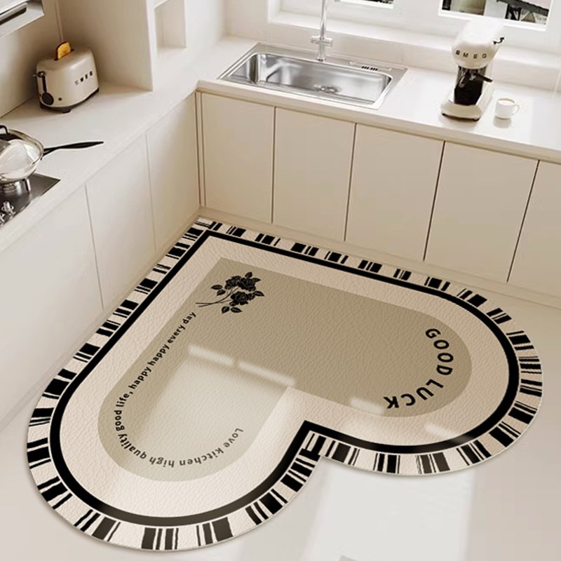 心形厨房地垫可擦免m洗pvc防滑防油防水耐脏厨房地毯可裁剪脚垫子