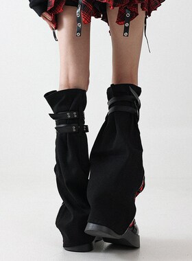 Solost 亚文化牛仔格子腿套女微喇显瘦辣M妹舞蹈穿搭长筒绑带袜套