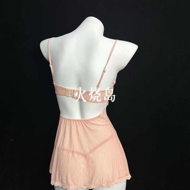 火烧岛 性感网纱蕾丝镂空透视L纯欲风吊带钢托睡裙