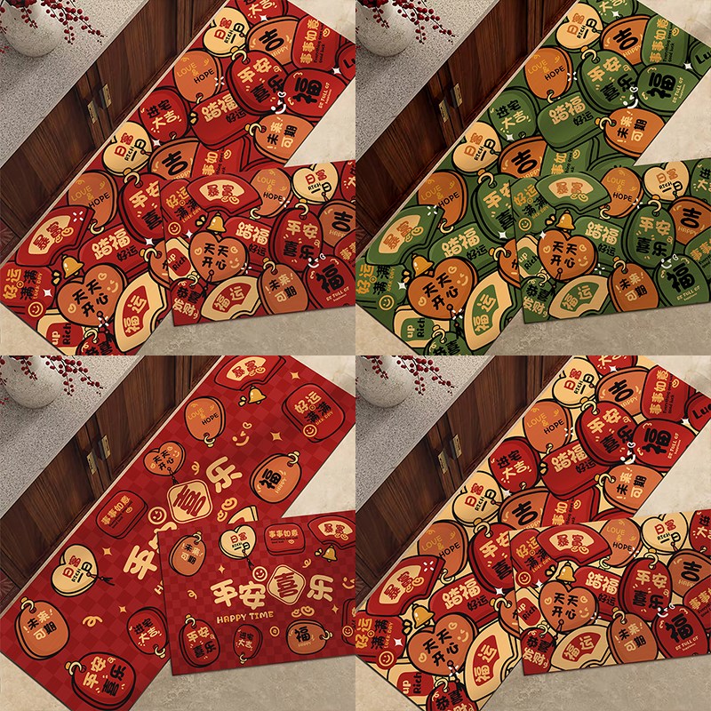 厨房地垫新年红色喜庆硅藻泥卡通地毯防滑防油吸水T硅藻泥脚垫垫