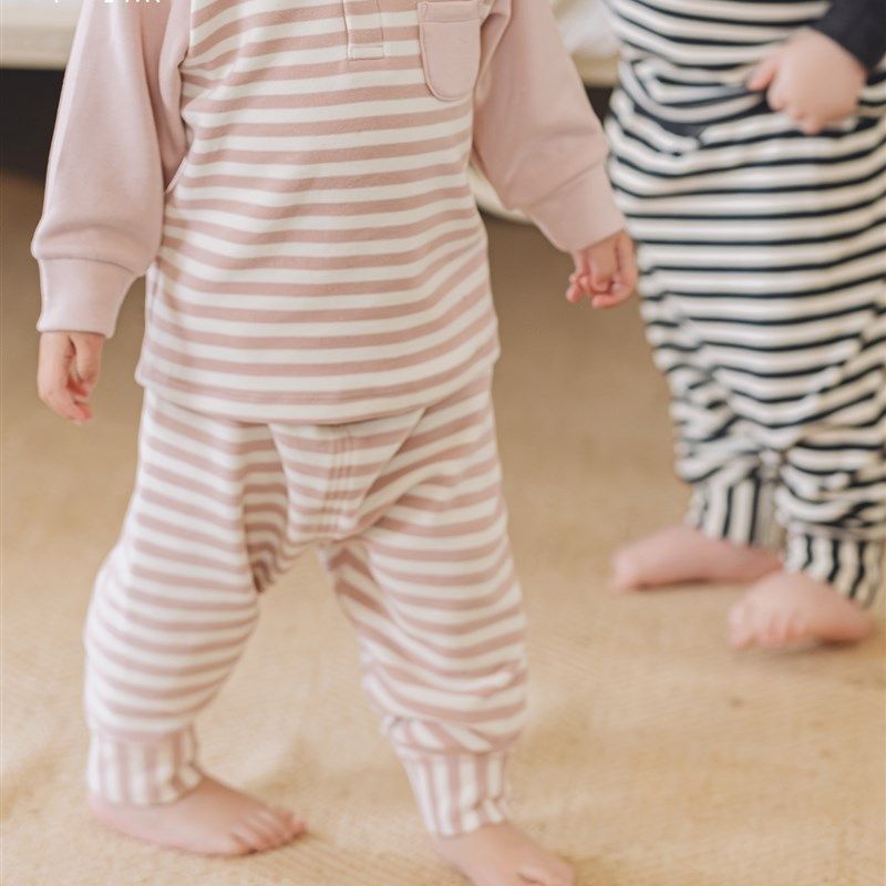 婴儿童微绒保暖束脚长裤冬u季宝宝居家打底裤春秋装弹力休闲睡裤