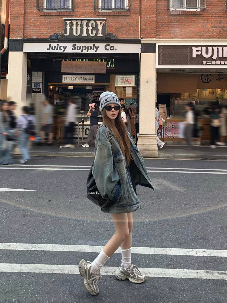 秋季复古水洗牛仔外套女宽松慵懒风oversize宽松版型质感通勤穿搭