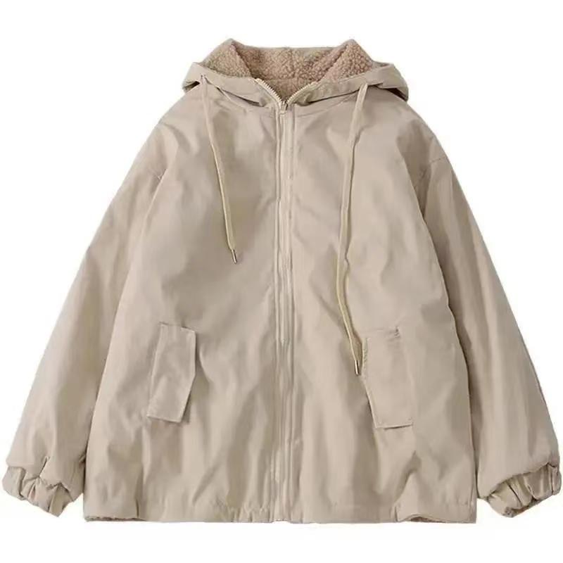 正反两面穿加绒加厚棉服女2025秋冬新款宽松百搭连帽棒球服外套潮