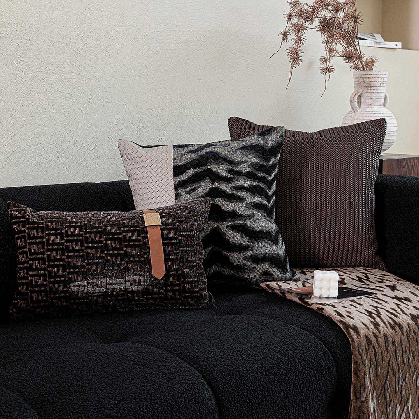 「设计师组合」现代轻奢沙发抱枕棕咖色高级感靠垫样板房软装搭配