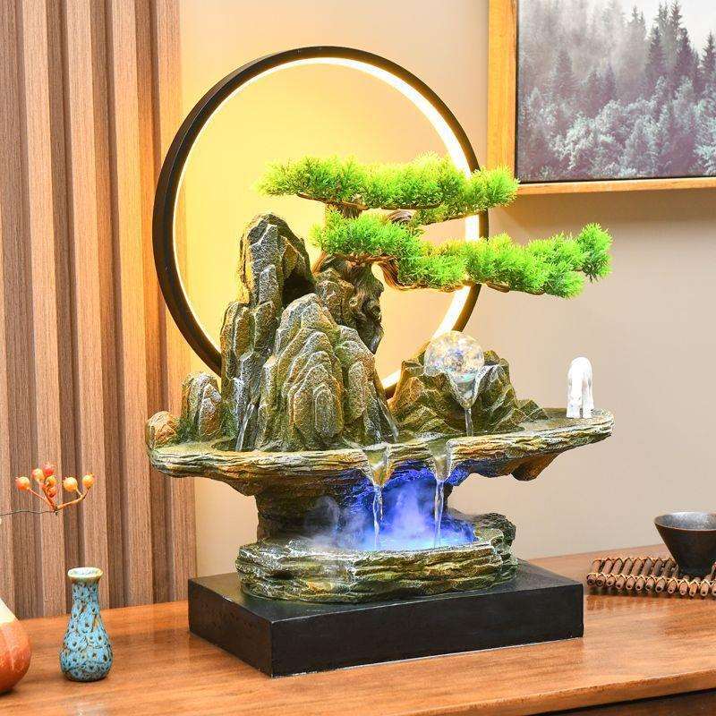 新中式假山流水喷泉办公桌风水轮循环山水盆景摆件装饰品