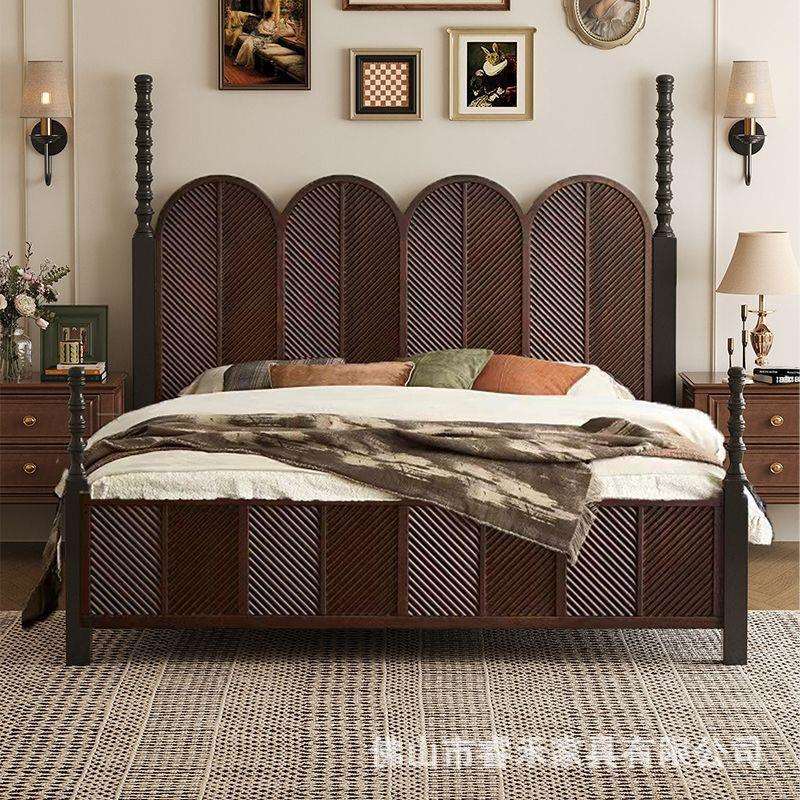 美式床实木床现代简约1.5M1.8M双人床法式复古床主卧高端大气婚床