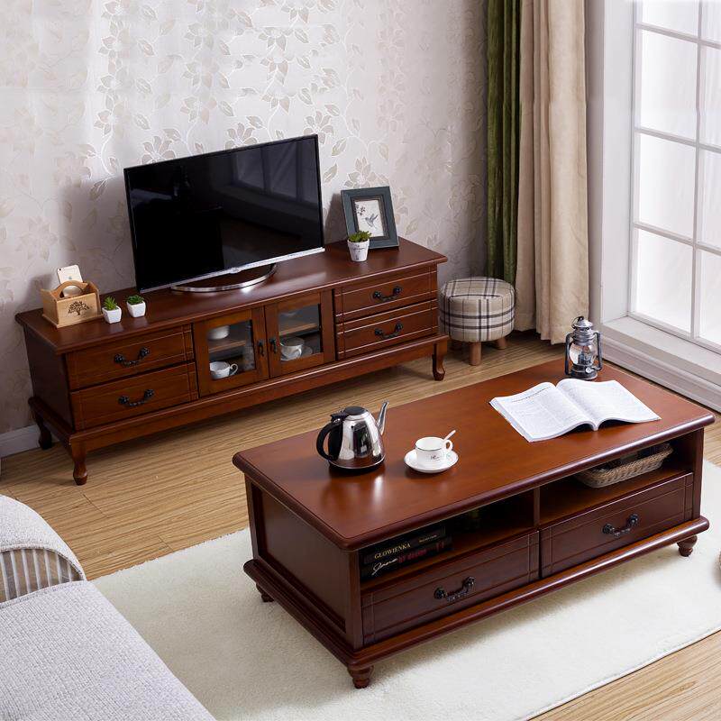 实木电视柜茶几组合现代小户型美式家用地柜客厅欧式电简约