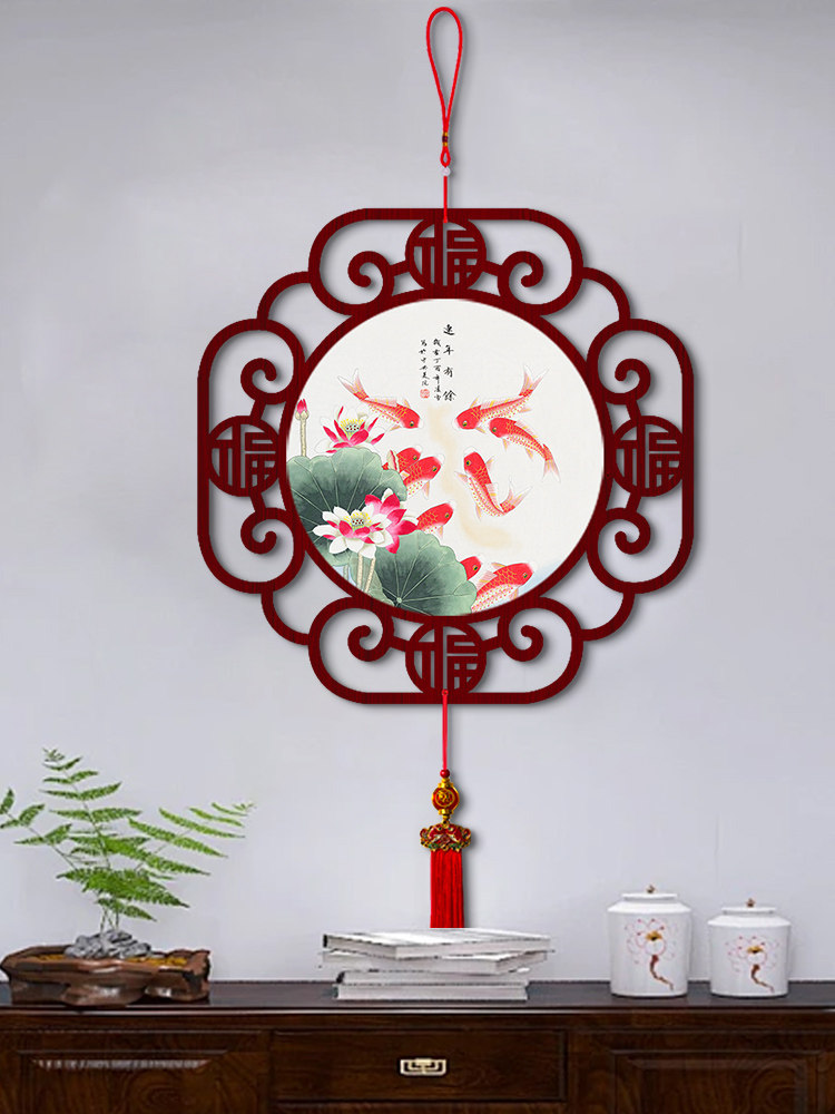 荷花鲤鱼图中国结玄关装饰画过道走廊挂画新年装饰挂件2025新款