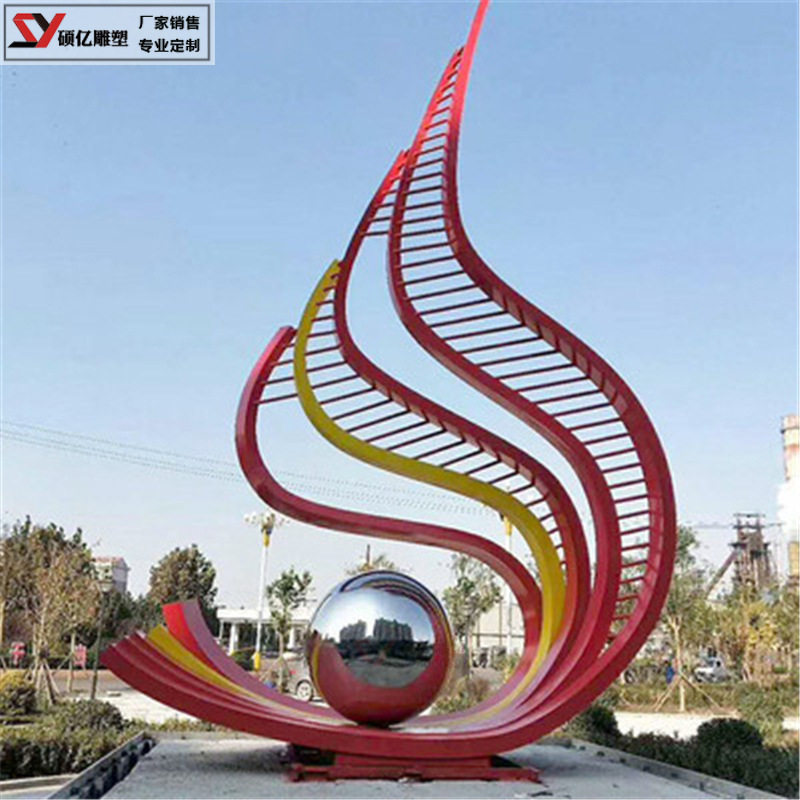 大型不锈钢户外美陈雕塑羽毛莲花海豚地标建筑景观装饰金属摆件