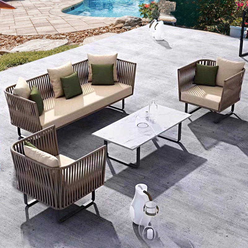 沙发庭院藤编阳台室外茶几民宿商用客厅家具组合防晒意式极简户外