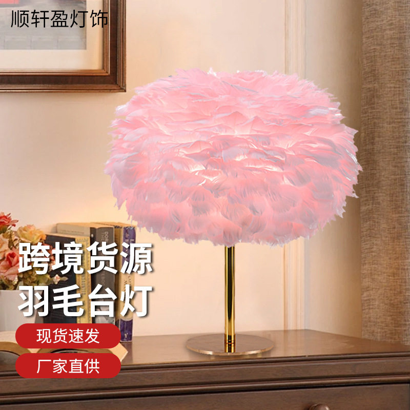 跨境欧美卧室床头灯现代简约客厅书房台灯北欧羽毛led灯可调光
