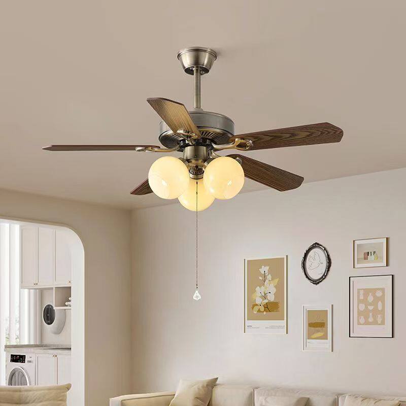餐厅卧室客厅家用吊扇灯led简约复古铁叶遥控电扇吊灯美式风扇灯