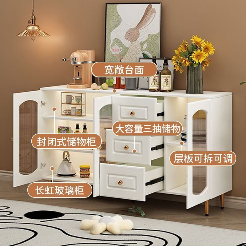 玻璃门餐边柜家用客厅靠墙储物柜奶油风厨房收纳茶水碗柜置物柜子