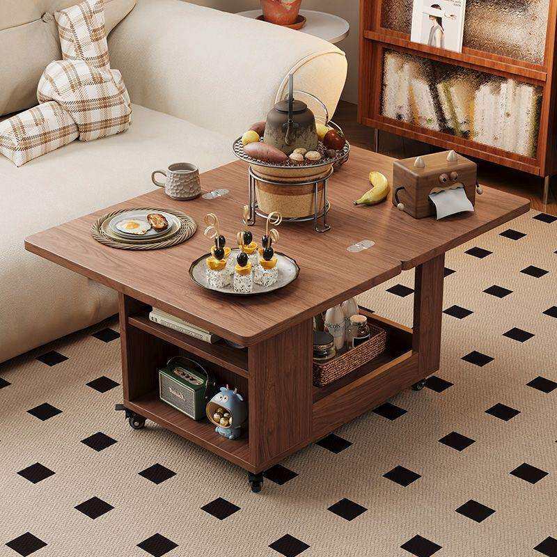 中古风茶几移动边几带轮小推车沙发角几可折叠旋转客厅实木小桌子