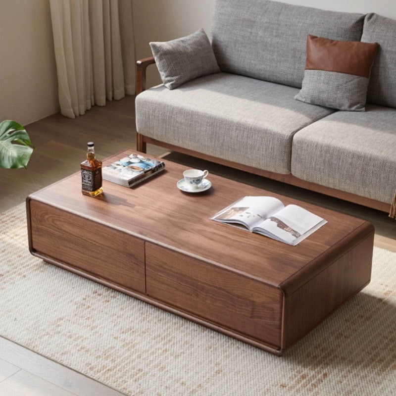 高级黑胡桃木茶几北欧简约樱桃木小户型实木茶桌客厅家用矮柜