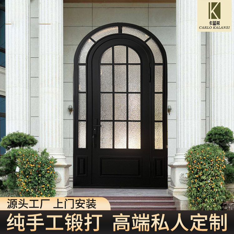 铁艺门 纯手工锻打推拉门 别墅玻璃门源头工厂跨境定制
