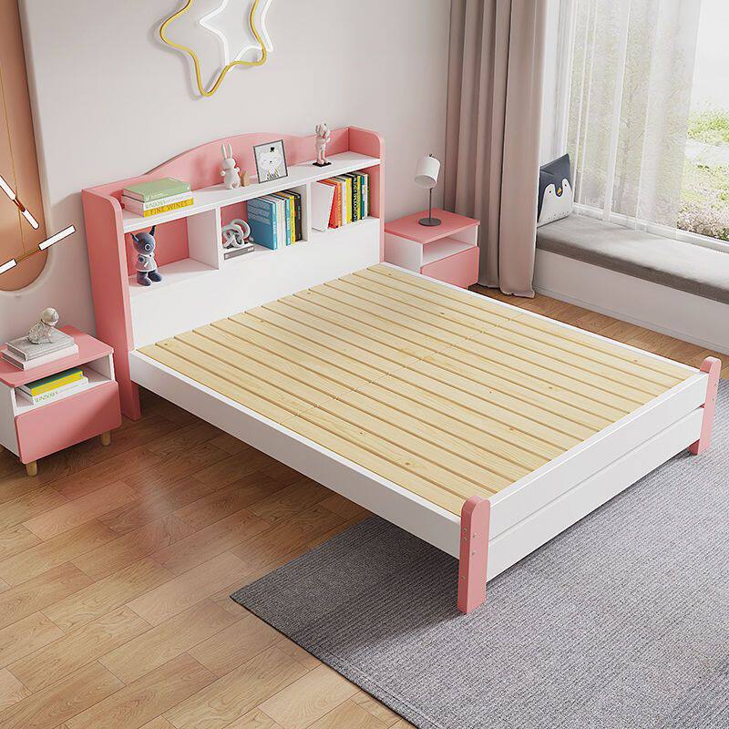 耐用实木青少年男孩床带书架床储物双人床卧室床家用儿童床家用