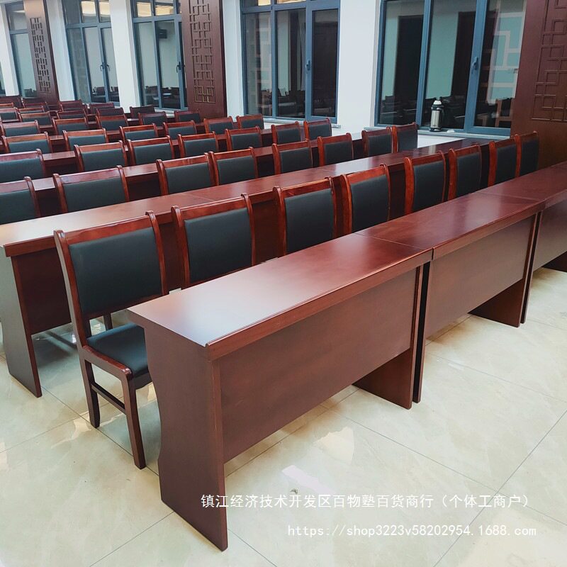 会议室长条培训桌实木油漆条形会议学习办公桌椅组合1.2双人小型