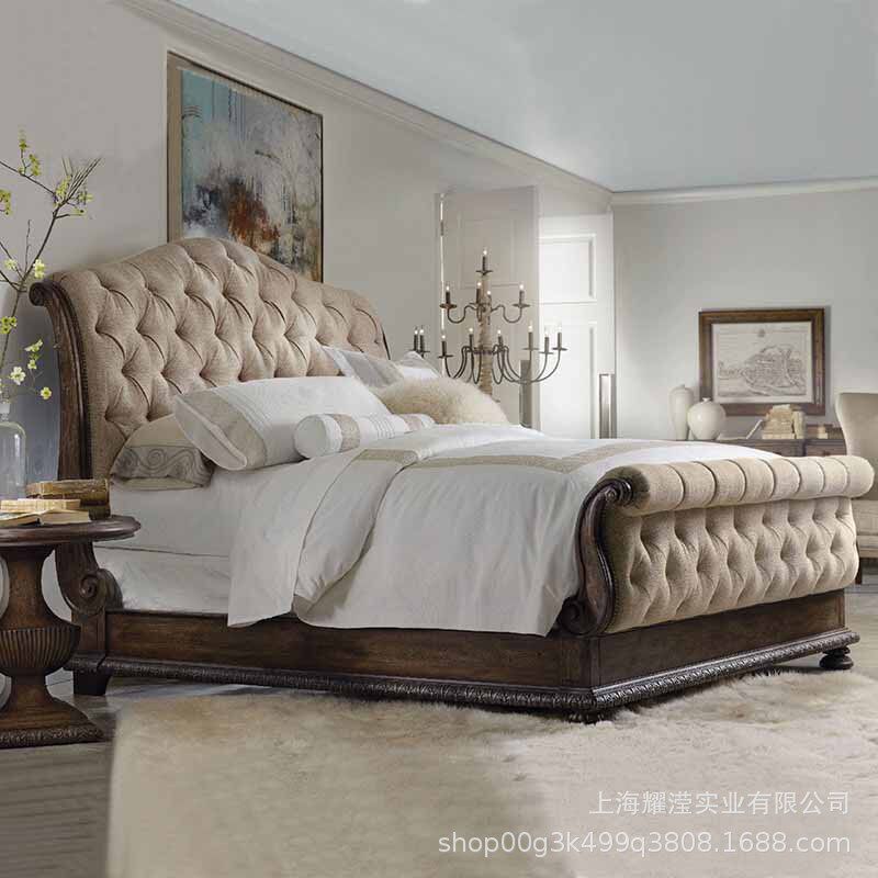 法式实木床定制家具别墅橡木复古雕花宫廷床双人床布艺软靠婚床
