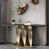 意式 轻奢不锈钢长条玄关台入户走廊靠墙条案高端现代大理石端景台