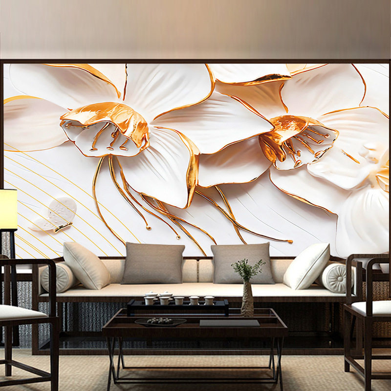 现代花卉客厅电视背景贴画卧室装饰墙壁纸自粘一整张墙纸