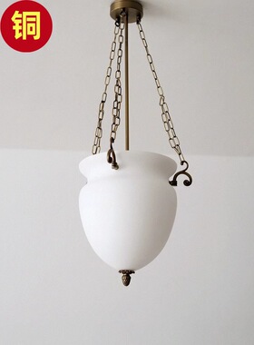美式复古玻璃餐厅卧室吊灯全铜花苞客厅过道玄关法式中古楼梯吊灯