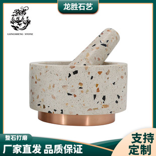 2025年新款工厂制订水磨石研钵和杵人造石铜底捣蒜器蒜泥器铜底