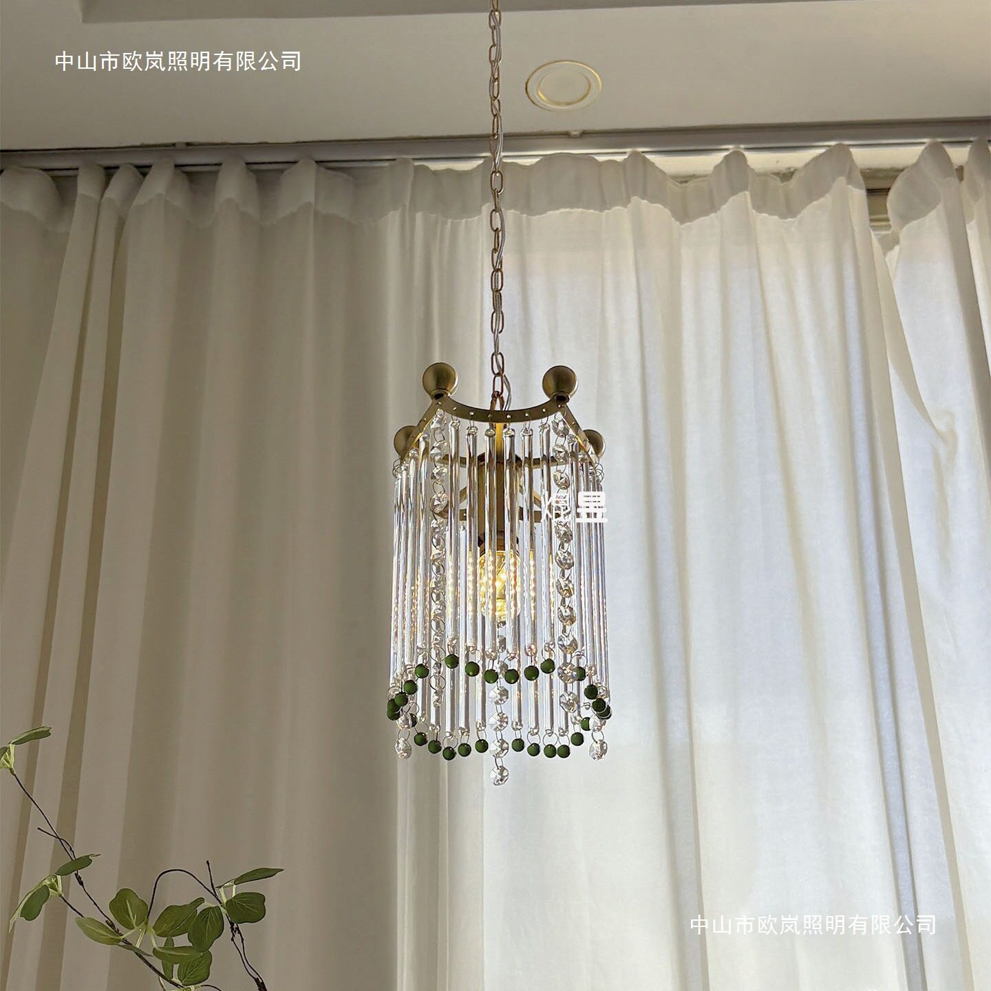 法式复古Murano玻璃条流苏水晶卧室床头小吊灯墨绿意式玄关过道灯