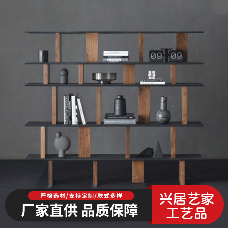 铁架实木书架客厅多层展示架北欧现代书柜自由组合落地置物架