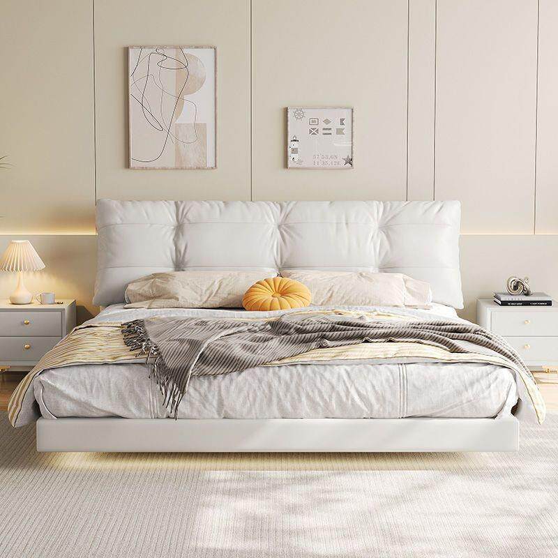 2024新款奶油风悬浮床现代简约双人大床小户型主卧意式轻奢皮艺床