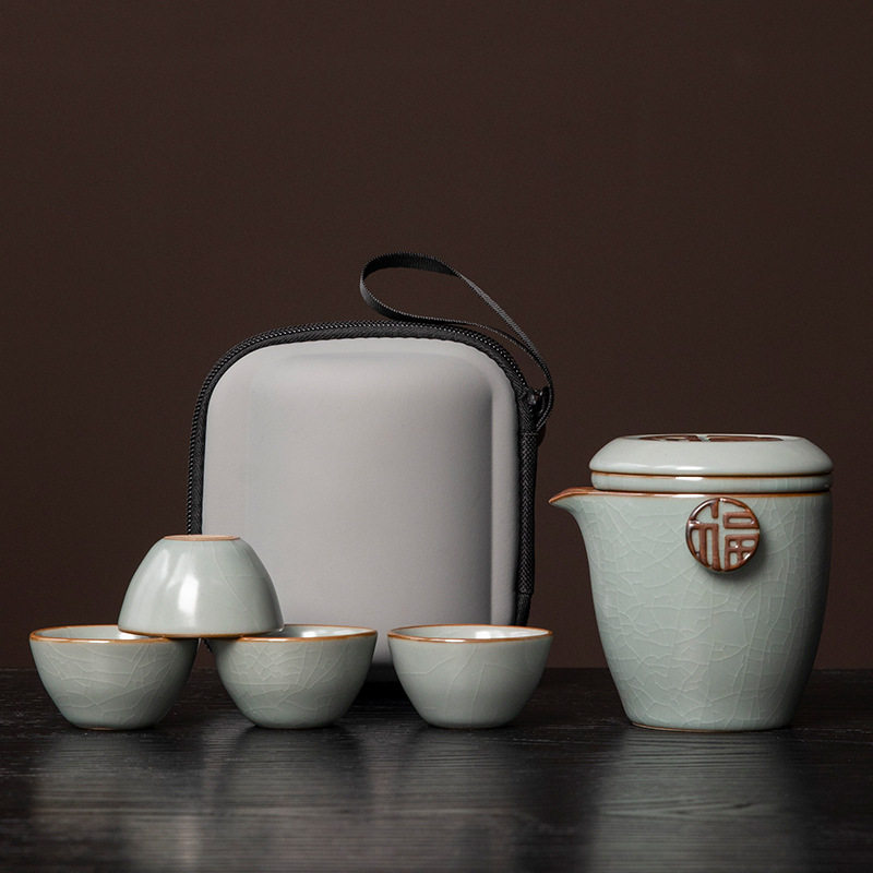 汝窑便携式旅行茶具一壶四杯户外家用快客杯茶水分离器品茗杯套装,电子元器件市场,电线扎带/束线带,淘宝优惠券,粉丝福利购,淘宝优惠卷