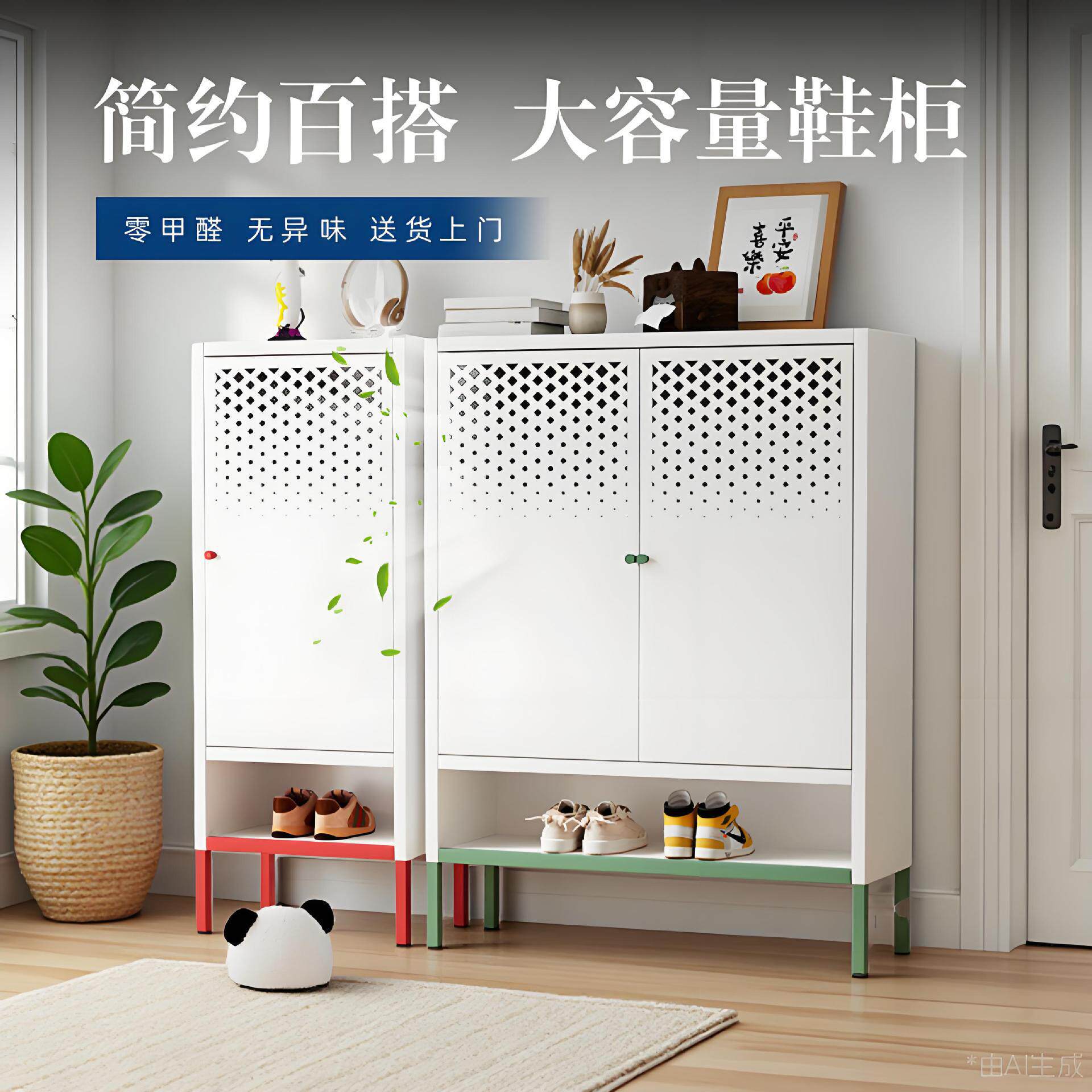 新款家用钢制鞋柜室外门口落地鞋架入户玄关多层简约大容量收纳柜