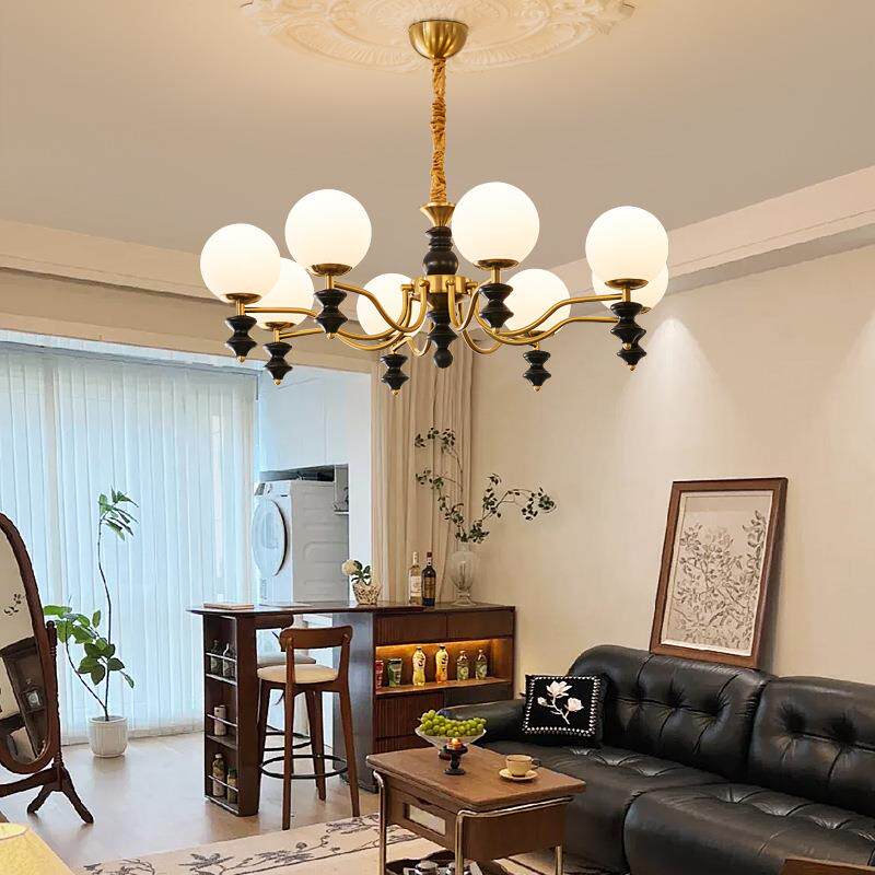 法式客厅吊灯主灯魔豆美式复古风卧室灯胡桃木色高端餐厅中古风灯