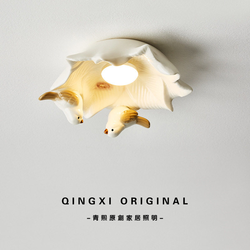 创意贝壳小鸟嵌入式筒灯明装射灯法式奶油风走廊过道灯中古玄关灯
