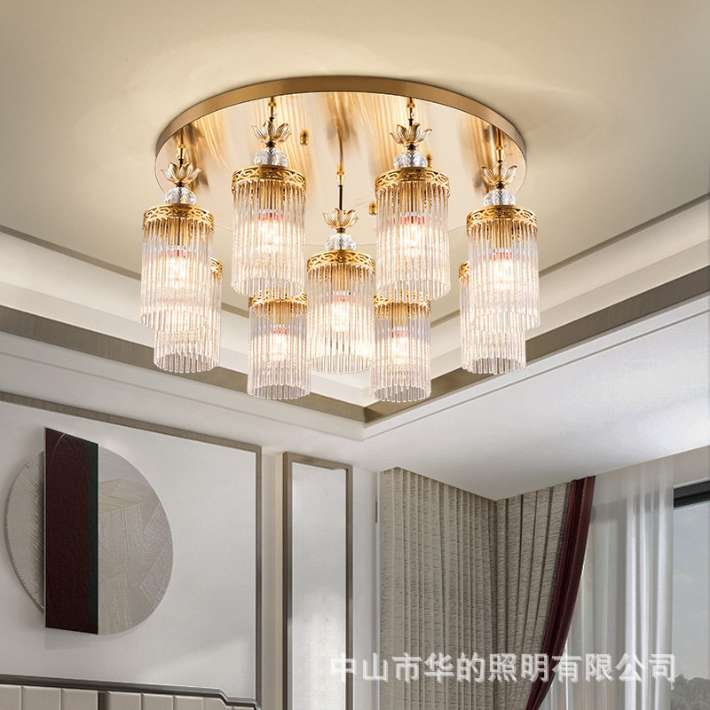 全铜新中式吸顶灯客厅灯现代简约中国风餐厅灯别墅大气轻奢水晶灯