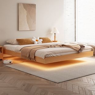 实木床现代简约储物主卧家用双人床无床头单人悬浮床直销榻榻米床