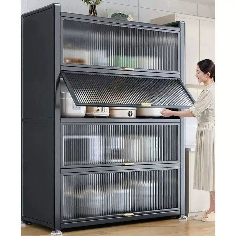 多功能储蓄柜厨房置物架家用翻盖碗柜餐边柜落地多层家用收纳柜子