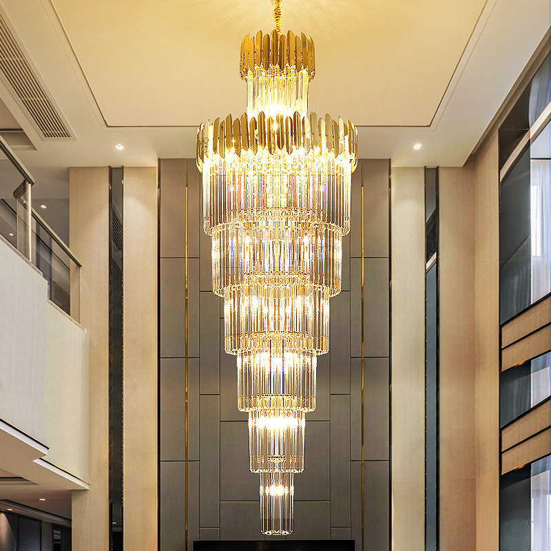 楼梯吊灯长吊灯别墅复式楼中空跃层楼中楼旋转后现代轻奢水晶灯