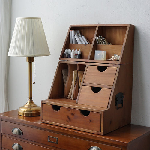 闻森实木杂物日式多层桌面收纳盒