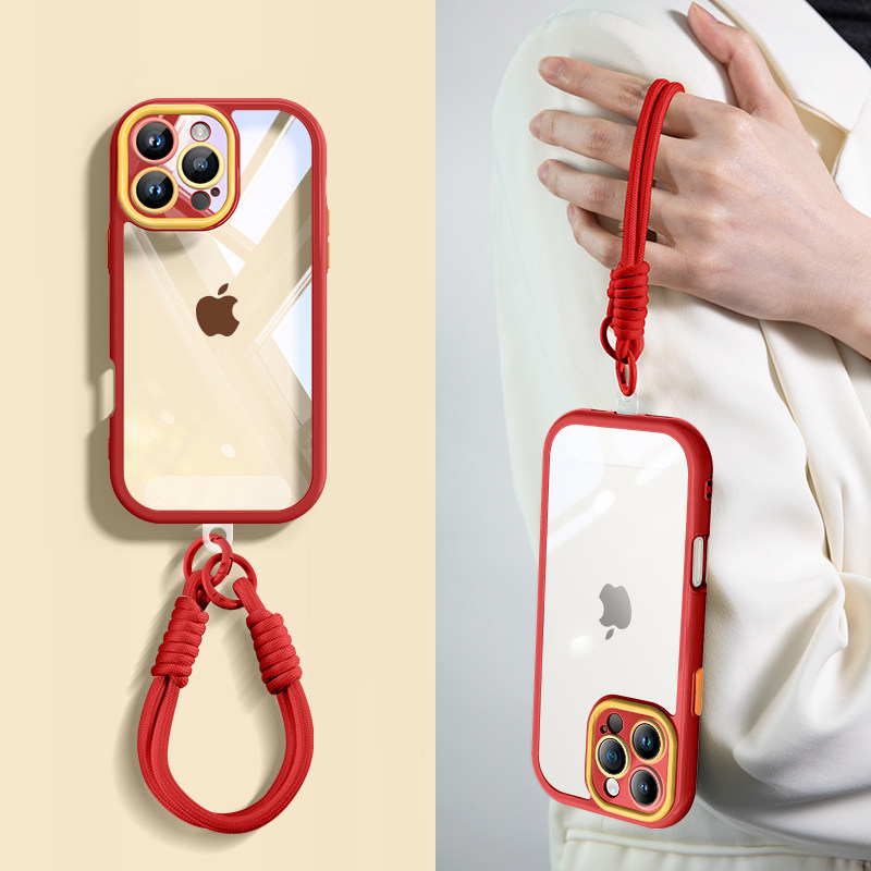 适用苹果17promax新款手机壳苹果16透明iPhone15Pro创意带挂绳简约14pm蛇年高级感13男女保护套12全包防摔11